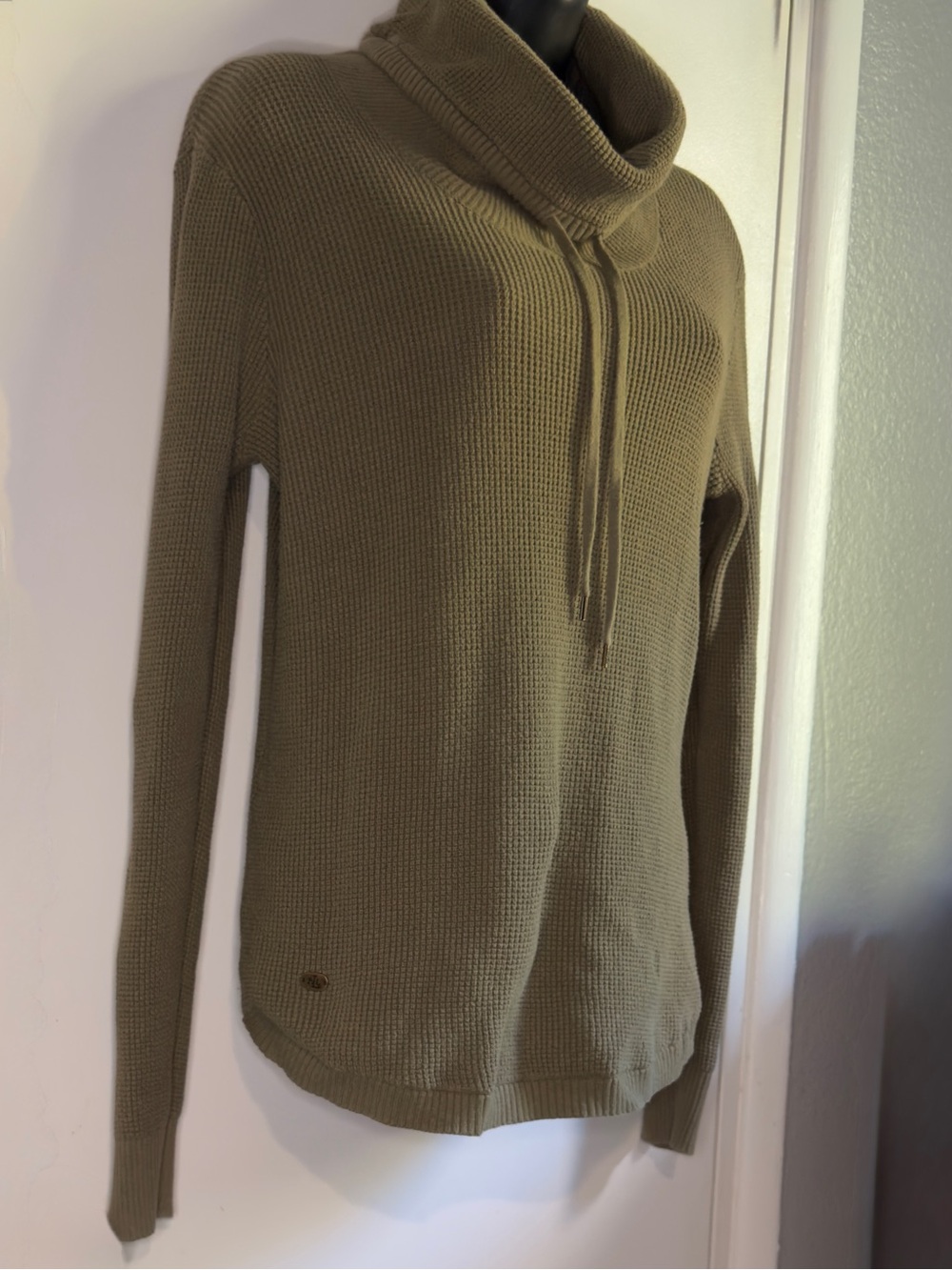 Lauren Ralph Lauren cowl neck sweater forest green waffle knit texture - Picture 3 of 13